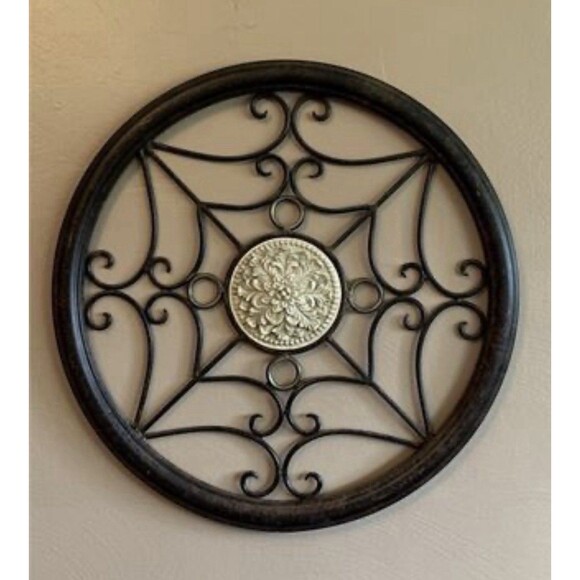 Unbranded Other - Round Wrought Iron Wall Medallion Metal Art Rustic Scroll Decor 24 Inch Solid